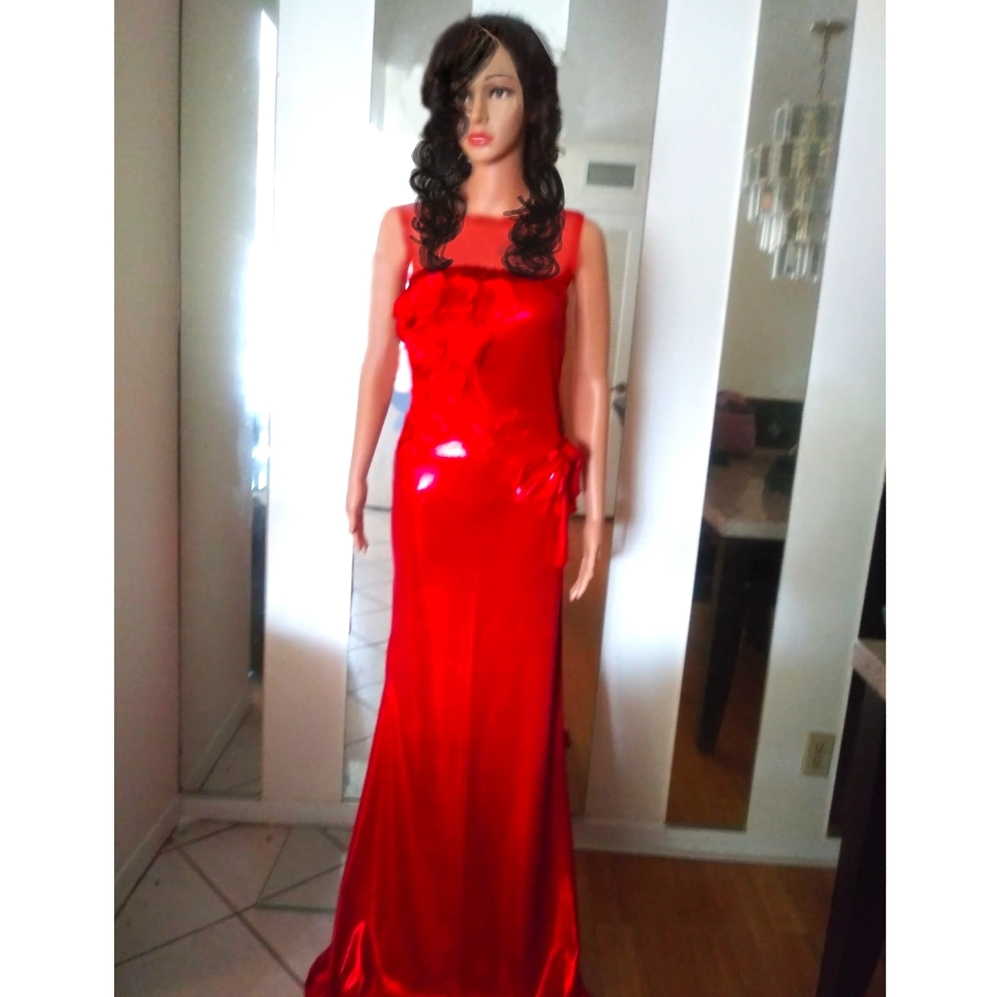 Red floral gown